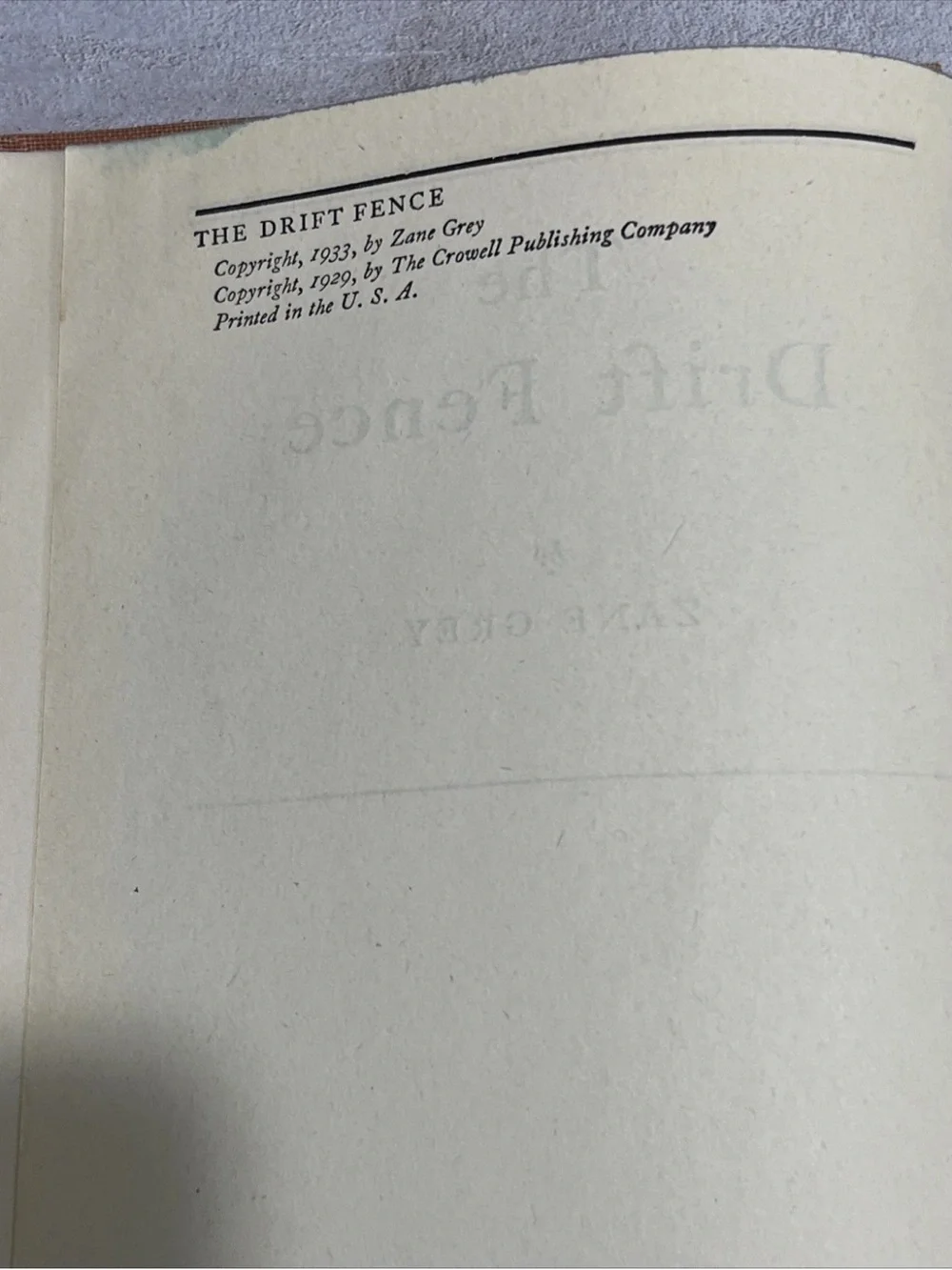 Vintage 1993 Hardcover Western Book 1st Edition by Zane Grey 'The Drift Fence'